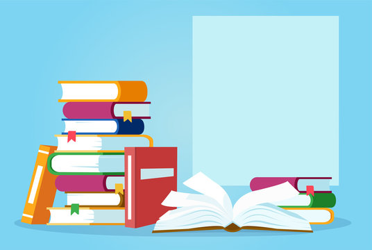 Vector of an open book and pile of books