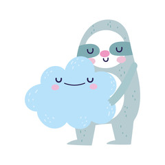 baby shower cute sloth holding cloud cartoon