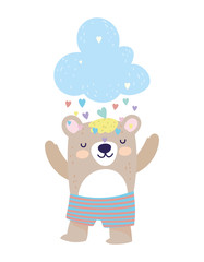 baby shower cute bear and cloud with rain of hearts