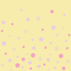 Vector seamless pattern pastel rainbow with pink, purple, beige polka dots and yellow background.