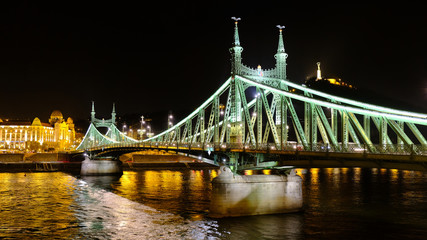 Fototapeta na wymiar Liberty bridge in Budapest, Hungary at night