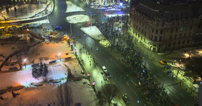 BUCHAREST, ROMANIA - JANUARY 29, 2017: Romanians protest against Amnesty and Pardon law claiming it would help government allies convicted of corruption. 50000 people occupying city center