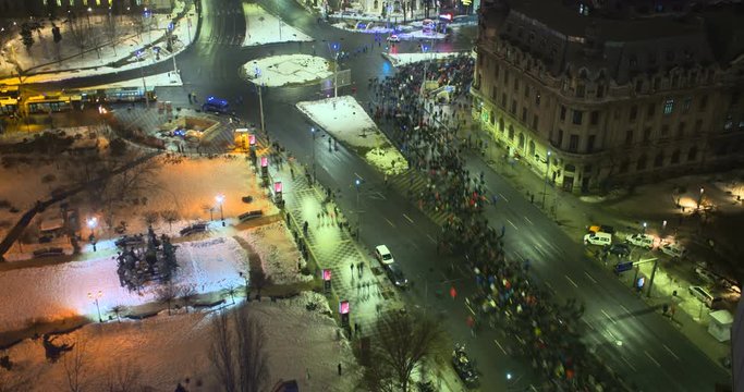 BUCHAREST, ROMANIA - JANUARY 29, 2017: Romanians protest against Amnesty and Pardon law claiming it would help government allies convicted of corruption. 50000 people occupying city center
