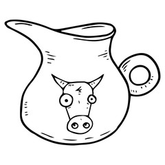Milk jug icon. Vector illustration of a ceramic milk jug. Hand drawn classic vintage milk jug.