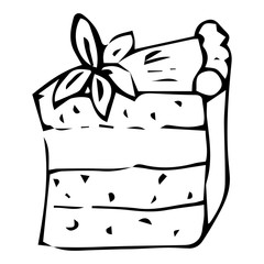 Cake, piece of cake, icon. Vector illustration of a cake, sweetness. Hand drawn cake.