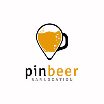 Beer mug with pin map modern logo design
