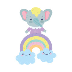 baby shower cute elephant on rainbow with clouds