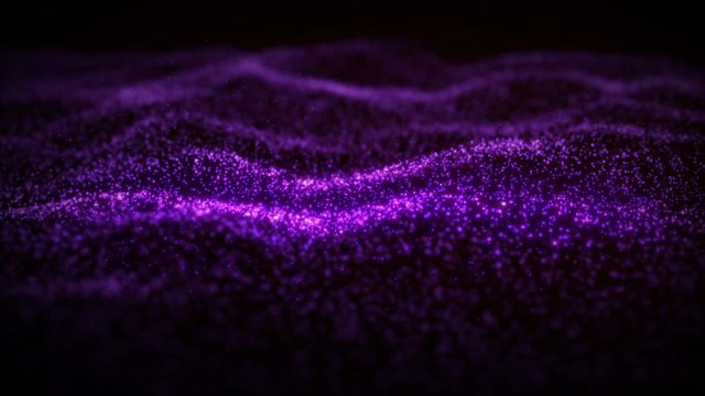 Abstract flowing smooth surface, fractal waves background from blinking particles. Grid, mesh of dots.