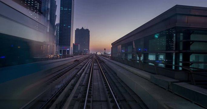 Time Lapse Journey On The Modern Driverless Dubai Elevated Rail Metro System