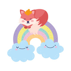 baby shower cute fox sleeping on rainbow with clouds cartoon