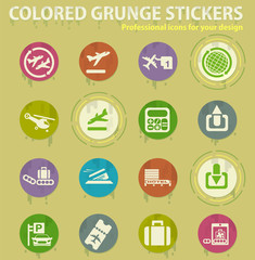Airport and transport colored grunge icons