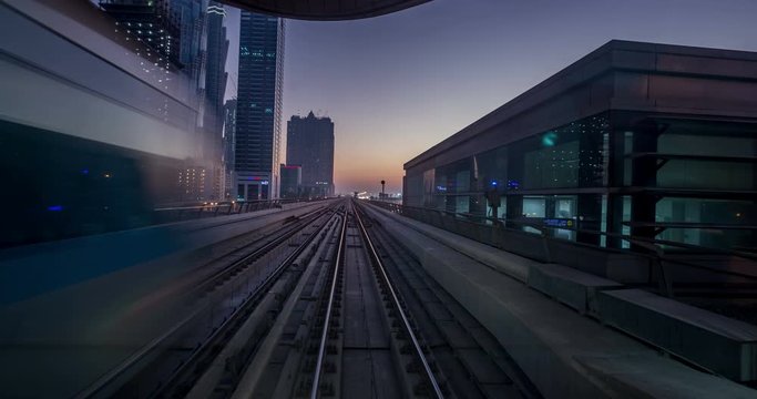 Time Lapse Journey On The Modern Driverless Dubai Elevated Rail Metro System