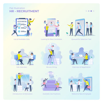 Collection of vector design illustrations about human resources for graphic resources
