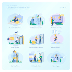 Fototapeta premium Collection of vector design illustrations with delivery service concepts for graphic resources