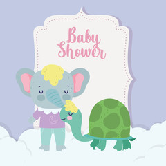 baby shower cute elephant and turtle cartoon