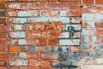 Red blue grunge brick wall  background texture