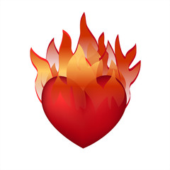 Burning Heart. Heart in passion icon. Valentine day illustration isolated on white background.