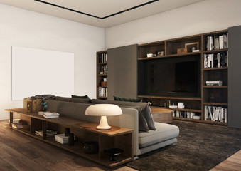 Modern interior of living room and kitchen