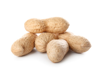 Tasty peanuts on white background