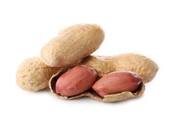 Tasty peanuts on white background