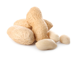 Tasty peanuts on white background