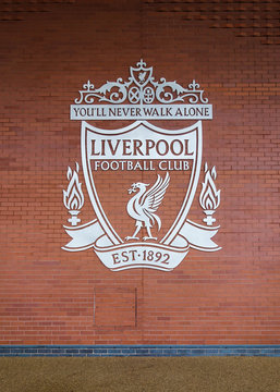 Liverpool Football Club, club logo on Anfield Stadium