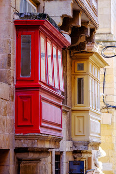 Colorful balconies in Valletta, Malta.