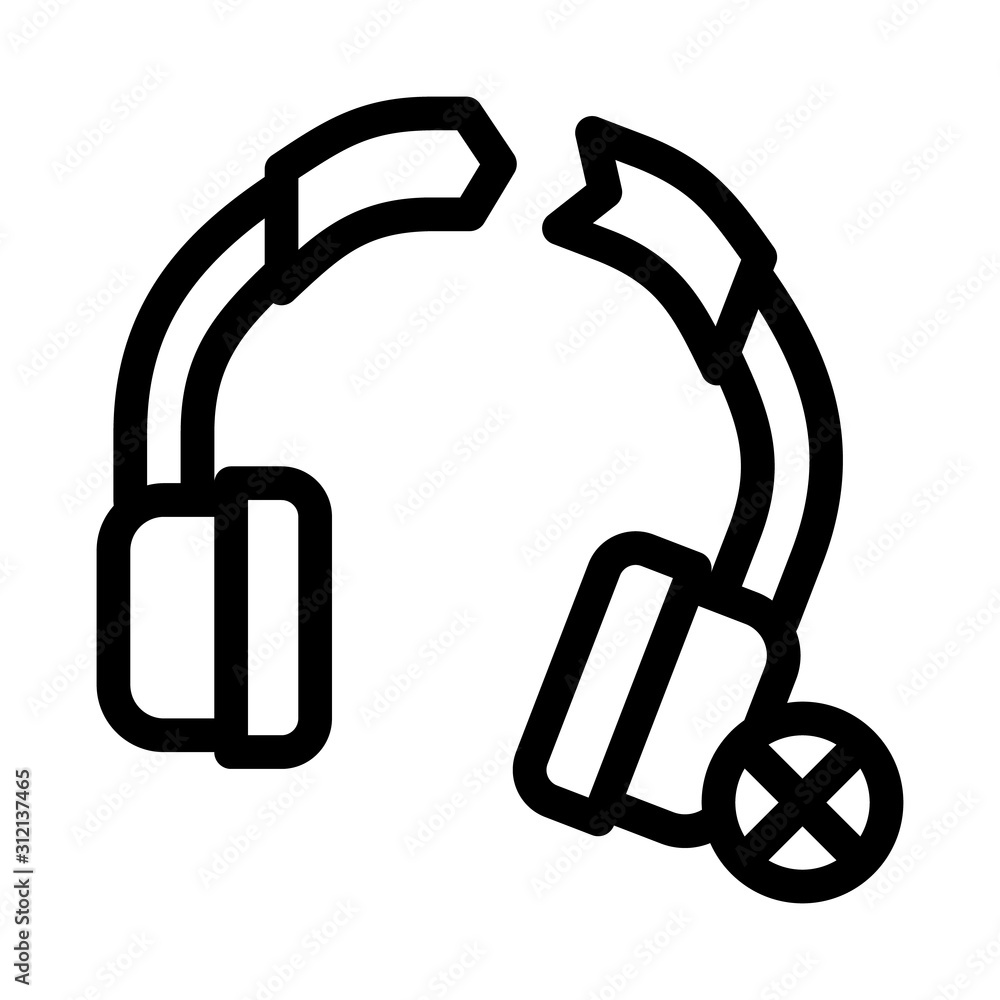 Wall mural broken earphones icon vector. outline broken earphones sign. isolated contour symbol illustration