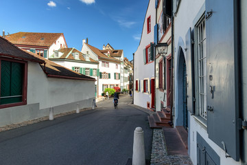 Historical neighborhood in the spring. City of Basel, Switzerland.