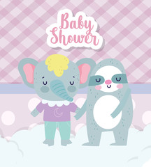 baby shower cute sloth and elephant cartoon