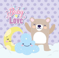 baby shower cute bear half moon cloud cartoon
