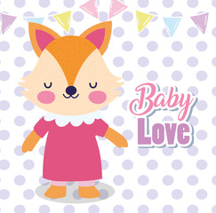 baby shower love fox girl with dress and dots background