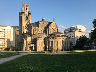 Fototapeta premium O Carballiño, Ourense / Spain - July 8 2018: Ground level view of the church of Vera Cruz in the city of O Carballiño in Galicia Spain during a sunny day