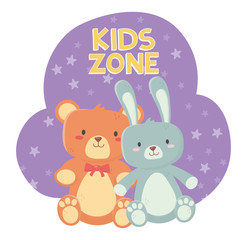 Obraz na płótnie Canvas kids zone, teddy bear and cute rabbit toys