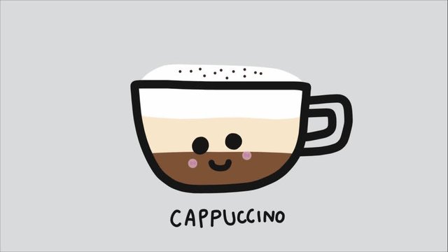 Cute coffee cappuccino doodle style cartoon