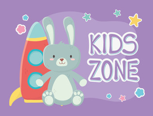 kids zone, rabbit furry and plastic rocket toys