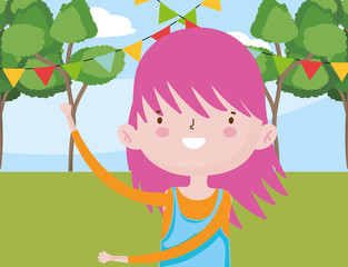 happy childrens day, international celebration cute little girl trees grass