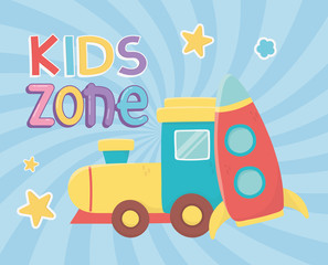 Naklejka premium kids zone, train wagon and plastic rocket toys