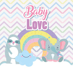 baby shower cute elephant sloth cloud rainbow cartoon