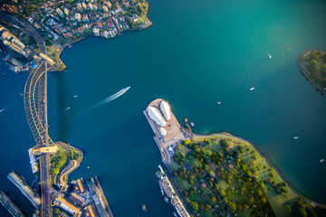 Sydney Harbour from high above aerial view - obrazy, fototapety, plakaty