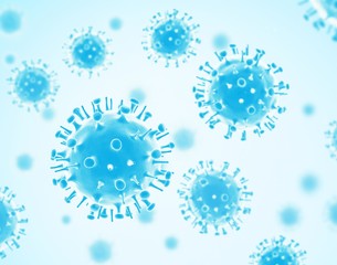 Virus. Blue color. Rotavirus. Group of objects on white background. 3d illustration.