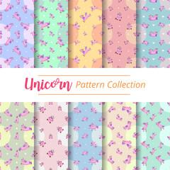 Unicorn pattern background seamless vector set collection graphic design