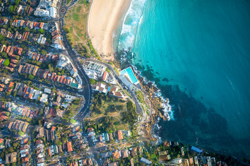 Bondi beach Top down aerial of Sydney - obrazy, fototapety, plakaty
