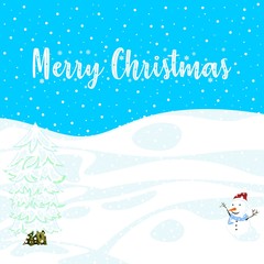 Fototapeta na wymiar Merry Christmas Background Design in Winter with Snowman for Theme or Wallpaper