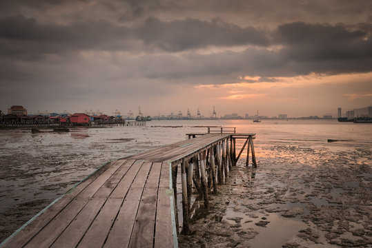 Sunrise at Penang. Yeoh jetty on the foreground , Malaysia.