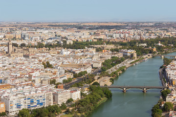 Aerial view of beautiful Seville city centre and its landmarks, Spain	