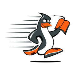 Illustration of penguins running fast while reading