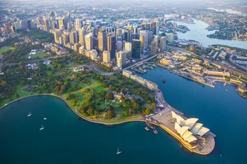 Schilderijen op glas Sydney Harbour from high above aerial view © jamenpercy