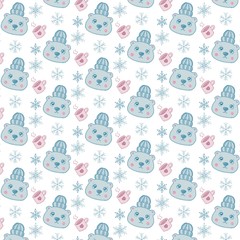 Winter Bear seamless pattern. Baby shower pattern. Baby boy girl seamless texture. Vector. Blue pink childish textile print. Cute pastel backgrounds for invitation, invite template, card.