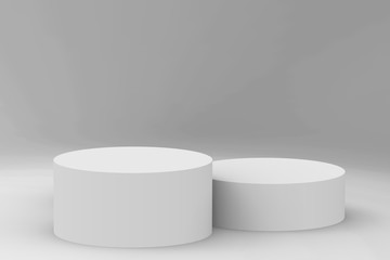 3d gray white cylinder podium minimal studio background. Abstract 3d geometric shape object illustration render.